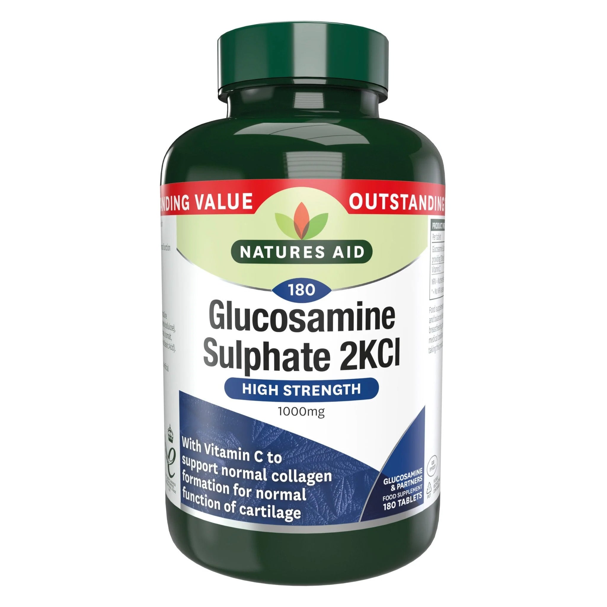 Natures Aid Glucosamine Sulphate 2KCI Premium Strength 1500mg - 180 tablets